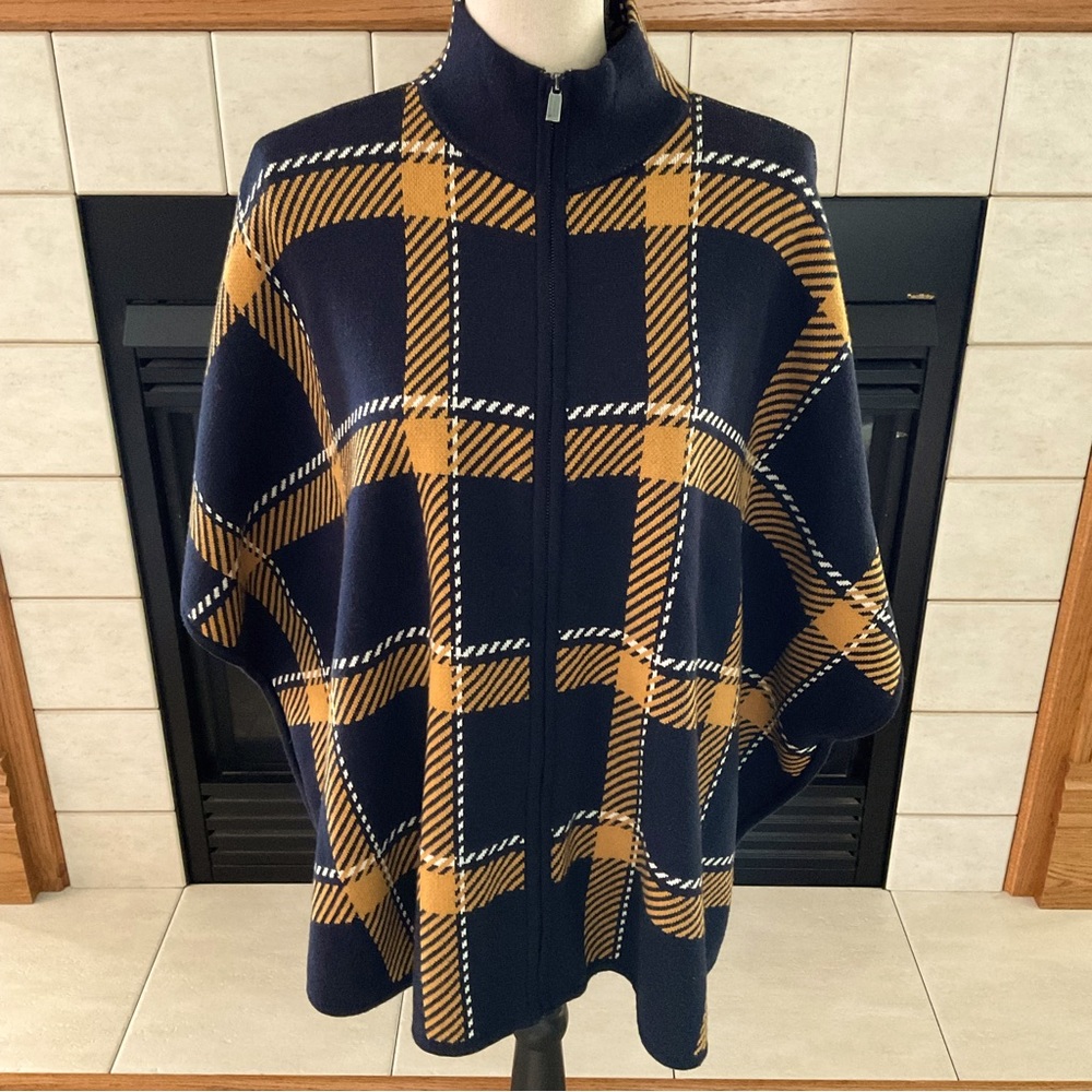 Jones New York Signature Preppy Plaid Poncho, Women’s Sz S